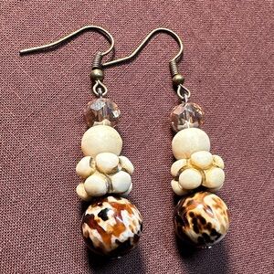 Hyalite Opal, Brown, Black and Cream Dangle Drop Earrings